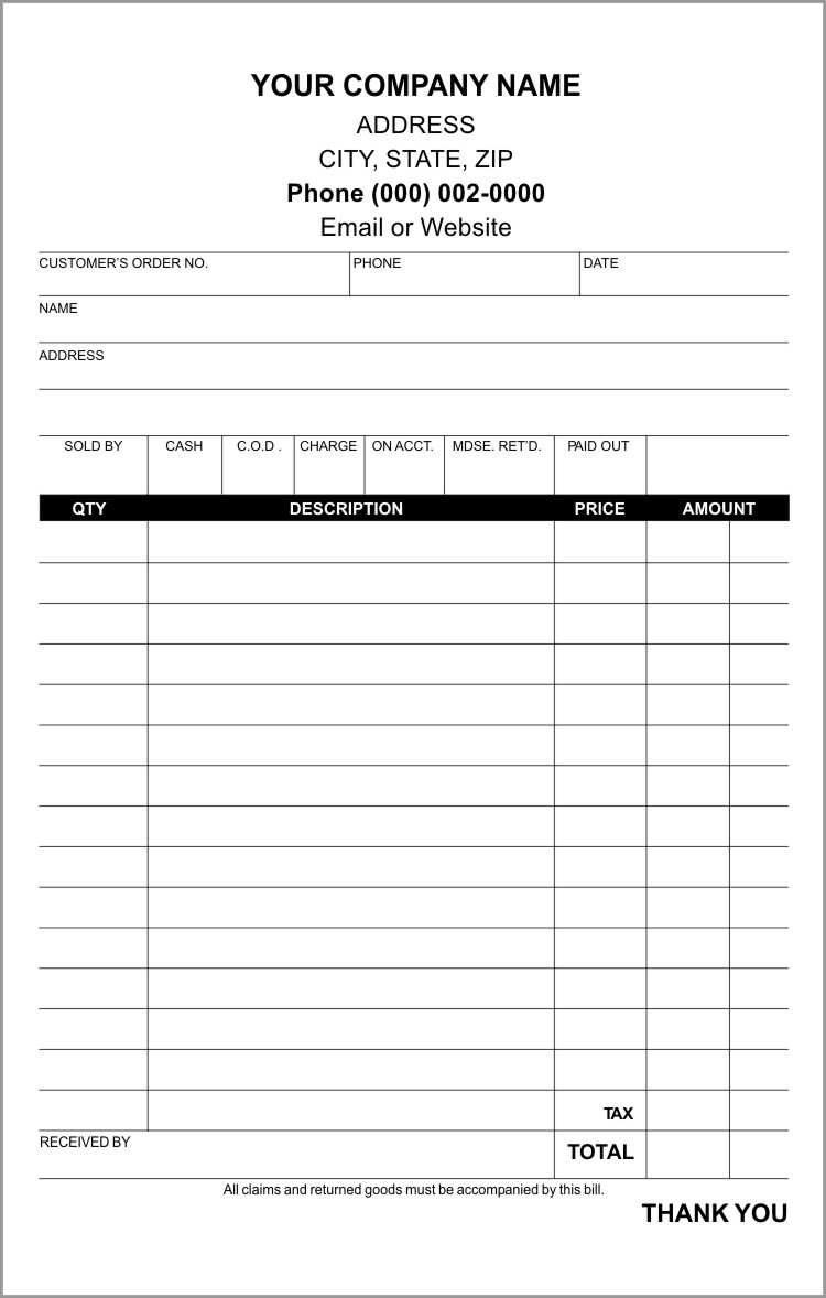 Sales Receipt Template - Half Page | Lighthouse Printing